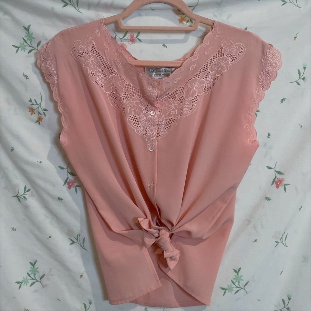 Vintage 80s 90s Floral Embroidered Blouse Size 8